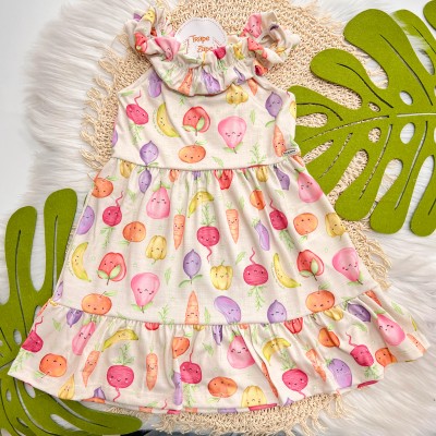  Vestido Midi Frutinhas e Verdurinhas - Areia